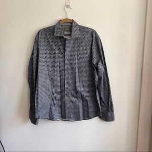 THOMAS DEAN MENS FLIP CUFF BUTTON DOWN GREY, BLUE & BLACK SHIRT SIZE LARGE